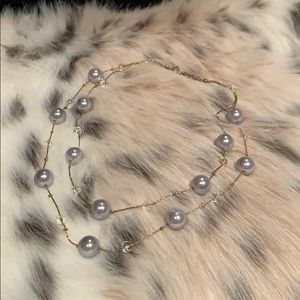 Grey Faux Pearl and Crystal layered Choker